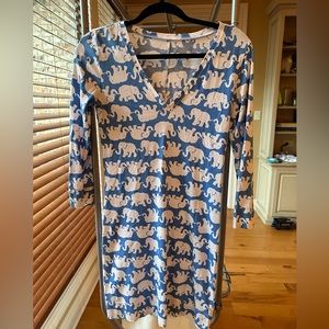 Lilly Pulitzer blue and white elephant print dress 100% Pima cotton size XSmall
